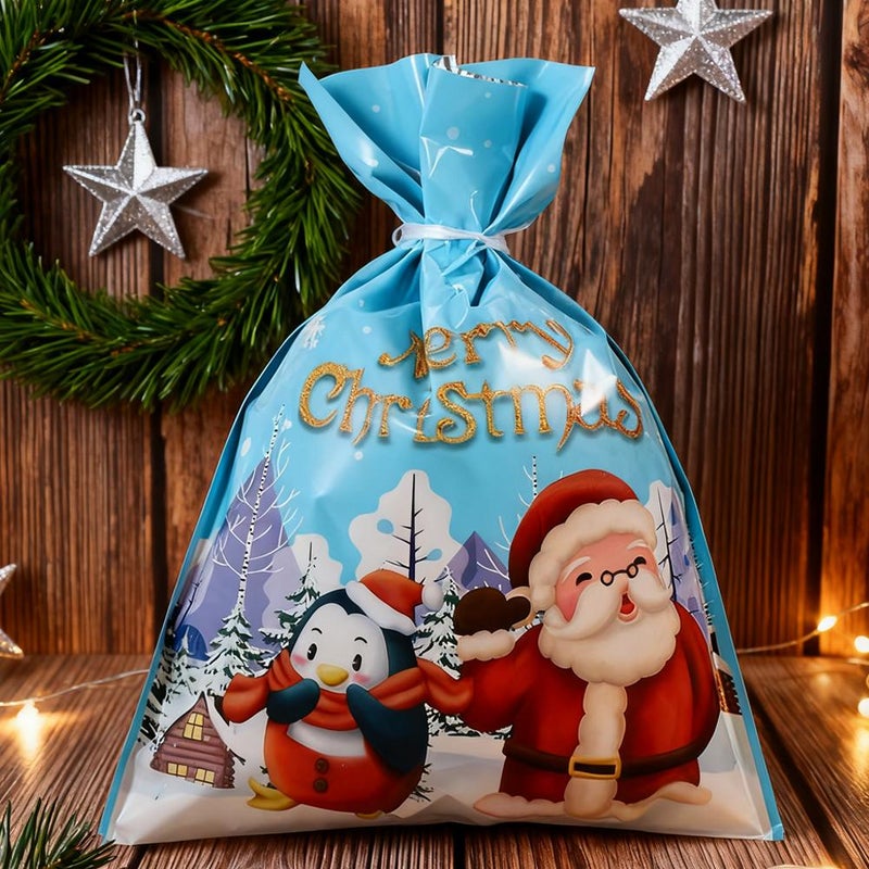 Christmas Drawstring Gift Bags, Xmas Gift Bags with Tags & Ribbon Ties, Reusable Santa Xmas Wrapping Bag Bulk with Tags for Candy - Image 5